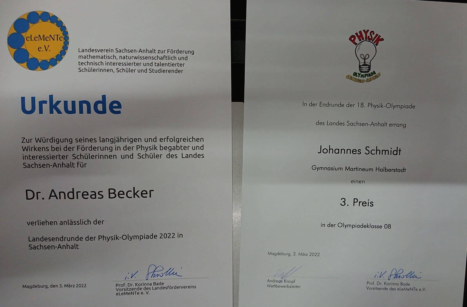 Read more about the article Erfolg bei der Landes-Physikolympiade für Johannes Schmidt